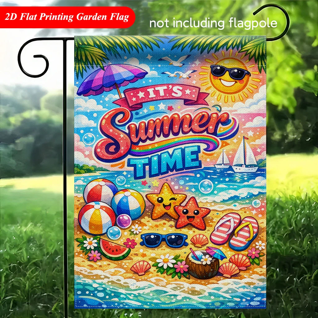 1pcs 1 Best Selling Summer Time Beach Garden Flag Cute Cartoon Summer Outdoor Yard Decor Flag