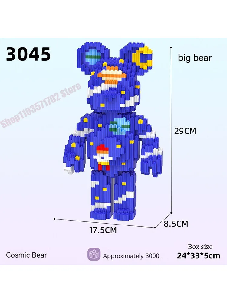 

Mini DIY Kids Toys Cartoon Love Violent Bear Bearbrick Model with Light Building Block Micro Bricks Christmas Birthday Gift