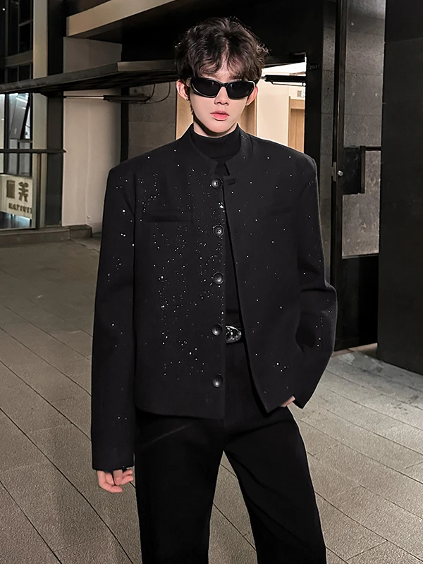 

oulder Pad Silver Sprinkled Small Stand Collar New Chinese Sle Woolen Men's Jaet Trendy Spring Autumn Haom...