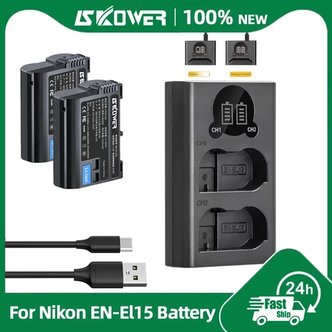 Nikon EN-EL15 Battery 2520mAh EN-EL15 Battery for Nikon Camera D600 D610 D750 D800 D810 D850 D7000 D7100 D7200 D7500 Z5 Z6 Z7 Z8 ZF ENEL15c Charger