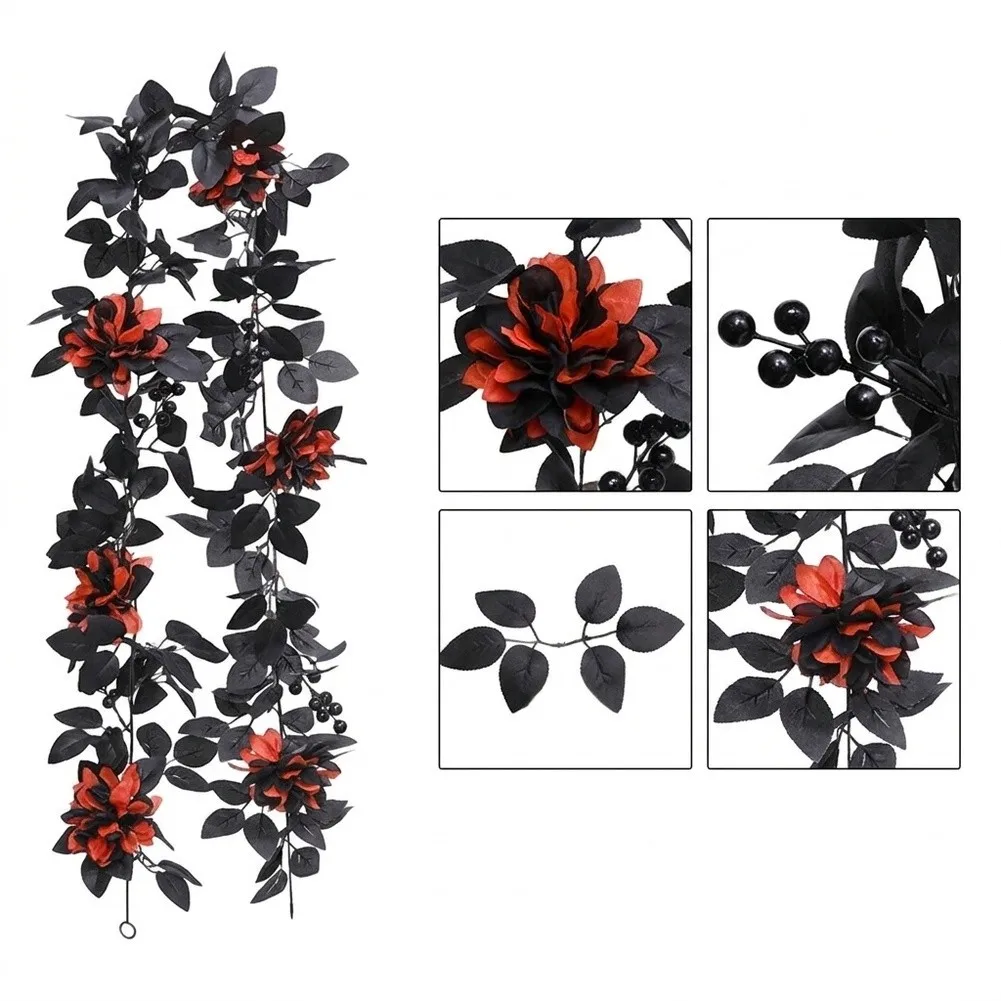 Artificial Flower Garland 5.7FT Silk Fake Roses Hanging Vines For Halloween Home Decor Faux Floral Vine For Wall Window Party