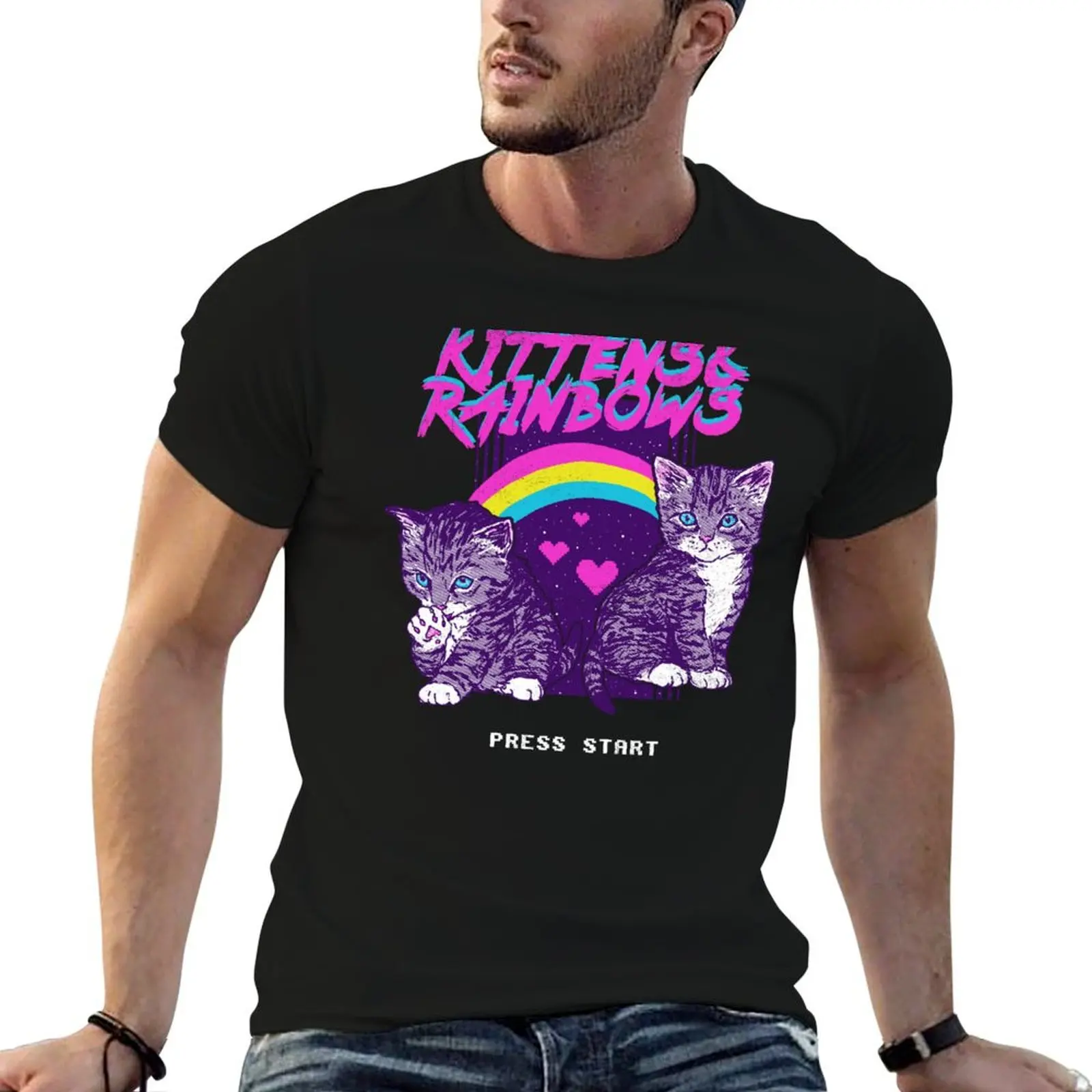 Kittens & Rainbows T-Shirt vintage anime shirt customizeds cute clothes summer tops oversized t shirt men