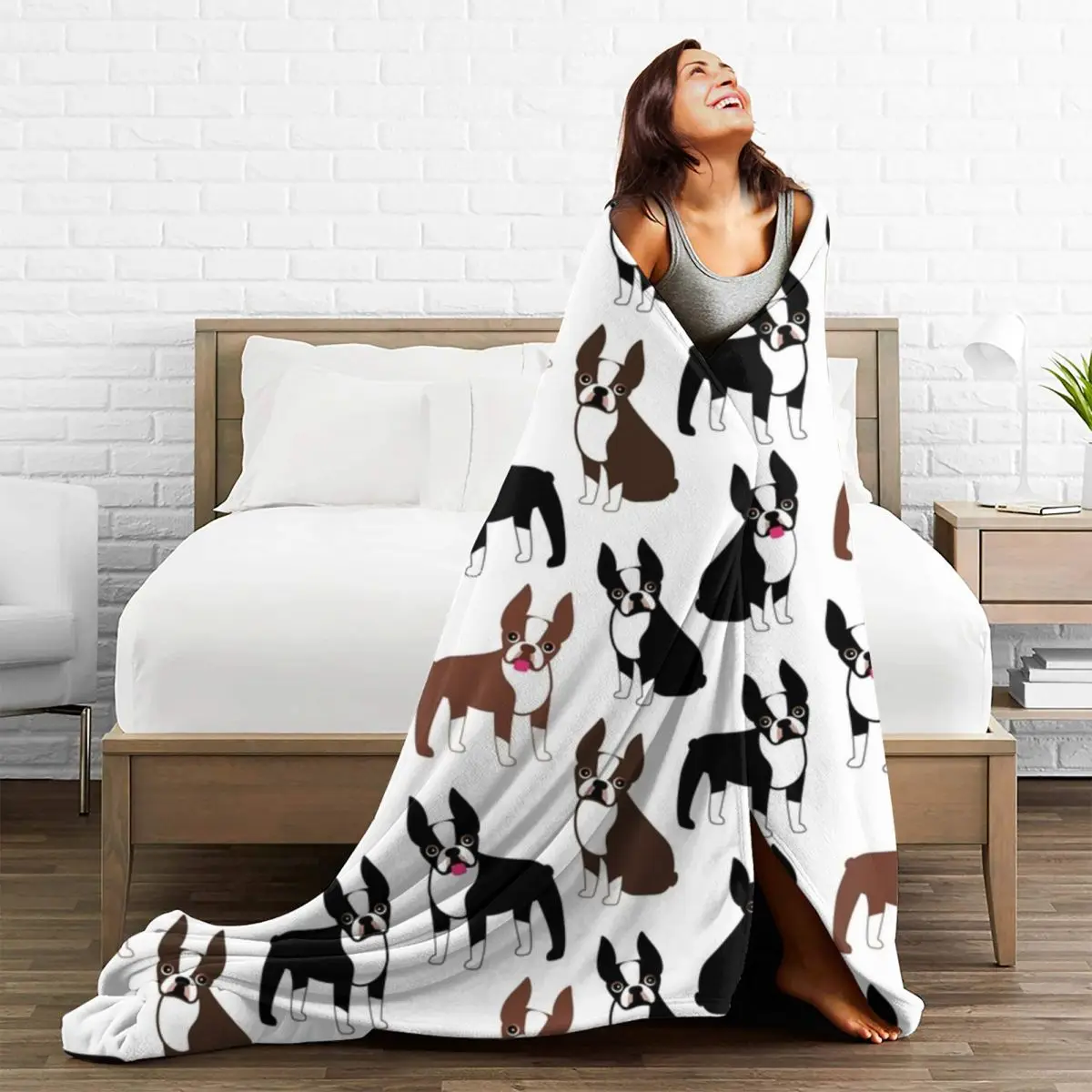 Boston Terriers Flannel Blankets Funny Dog Soft Durable Throw Blanket for Living Room Travel Office Bedspread Sofa Bed Cover