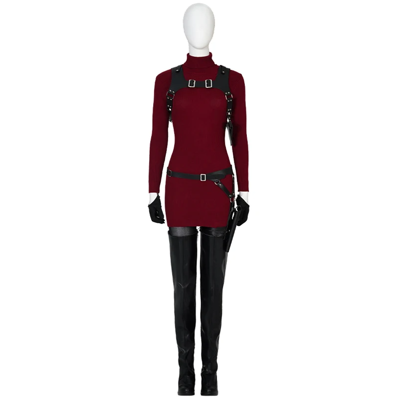 Game Biohazard Resident Remake Ada Wong Cosplay Costumes Red Sweater Dress Role Play Shoes For Women Girls