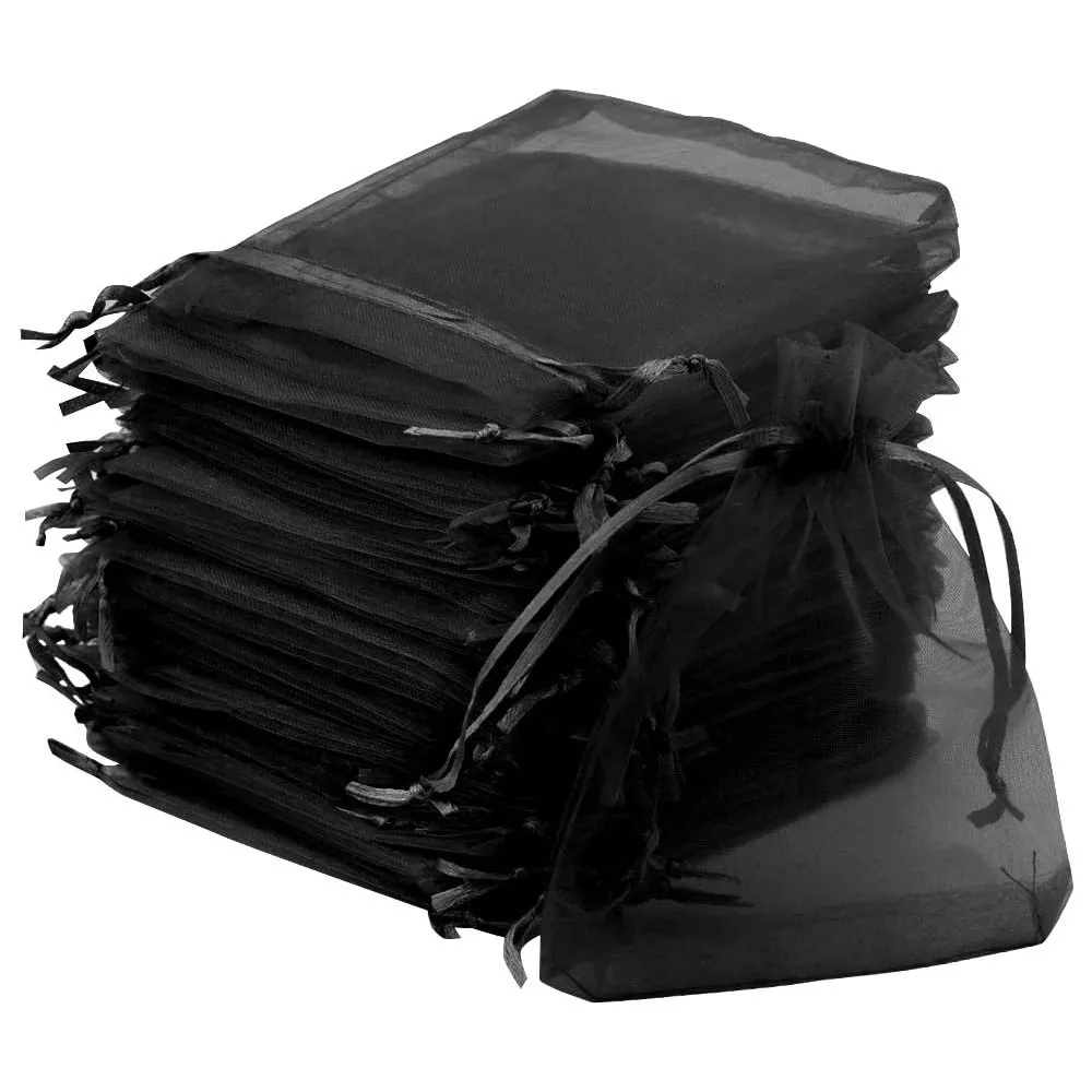 

50Pcs 5x7 7x9 9x12cm Black Sheer Organza Drawstring Gift Bags For Wedding Birthday Party Favor Pouches Jewelry Display Packaging