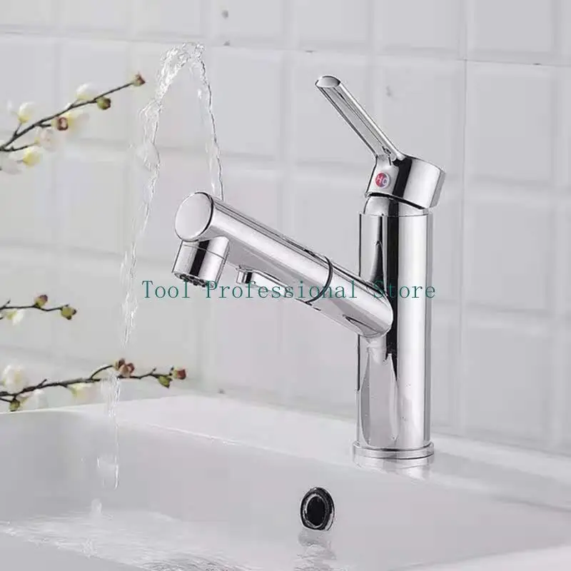 

57QF Pull Out Bathroom Faucet Lavatory Faucet Centerset Bathroom Sink Faucet Metal