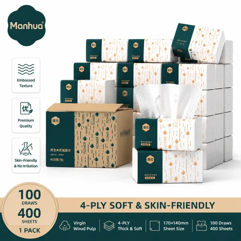 Pacote com 4/12/24 Toalhas de Papel 4 Camadas, Macias e Resistentes, Sem Fluorescente, de Polpa de Madeira Virgem, Lenços Faciais para Banheiro e Escritório, Guardanapos Diários