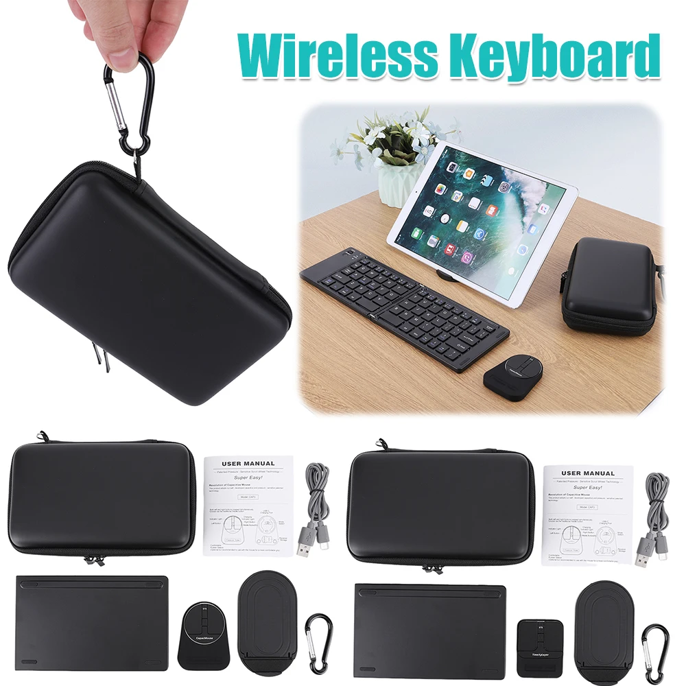 

Capacitive Mouse Folding Keyboard Set Ultra Thin Computer Mouse with USB Receiver Foldable BT Keyboard Dual BT 5.2/2.4G/USB