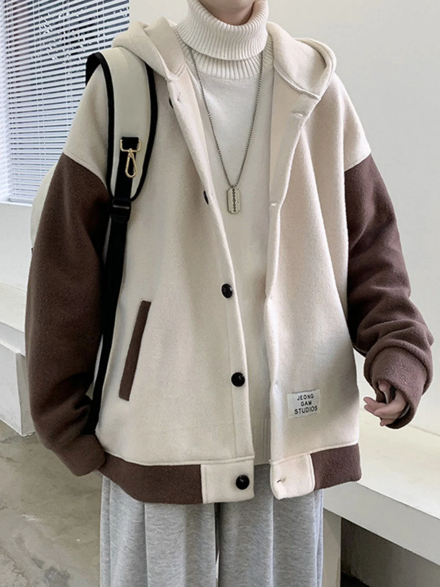 

Men's Open Cardigan Sweater Casual Loose Fit Hong Kong Style Spring Autumn Woolen Coat Breathable Comfortable Fleece Lined