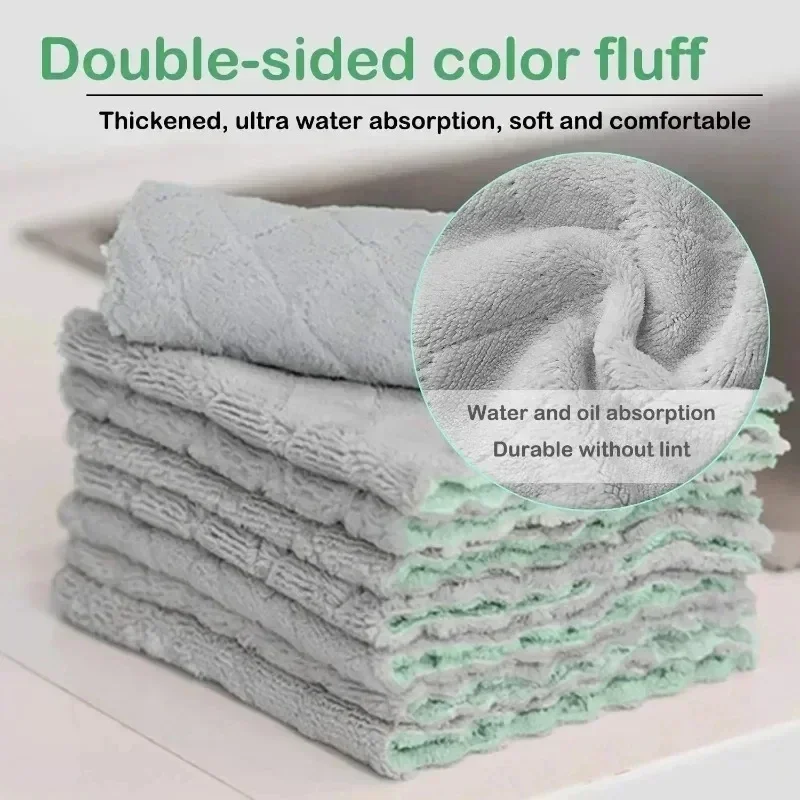 20/1Pcs Super Absorbent Microfiber Towel Kitchen Cleaning Cloth Non-stick Oil Soft Dishcloths Double Layer Washing Cloths Rags