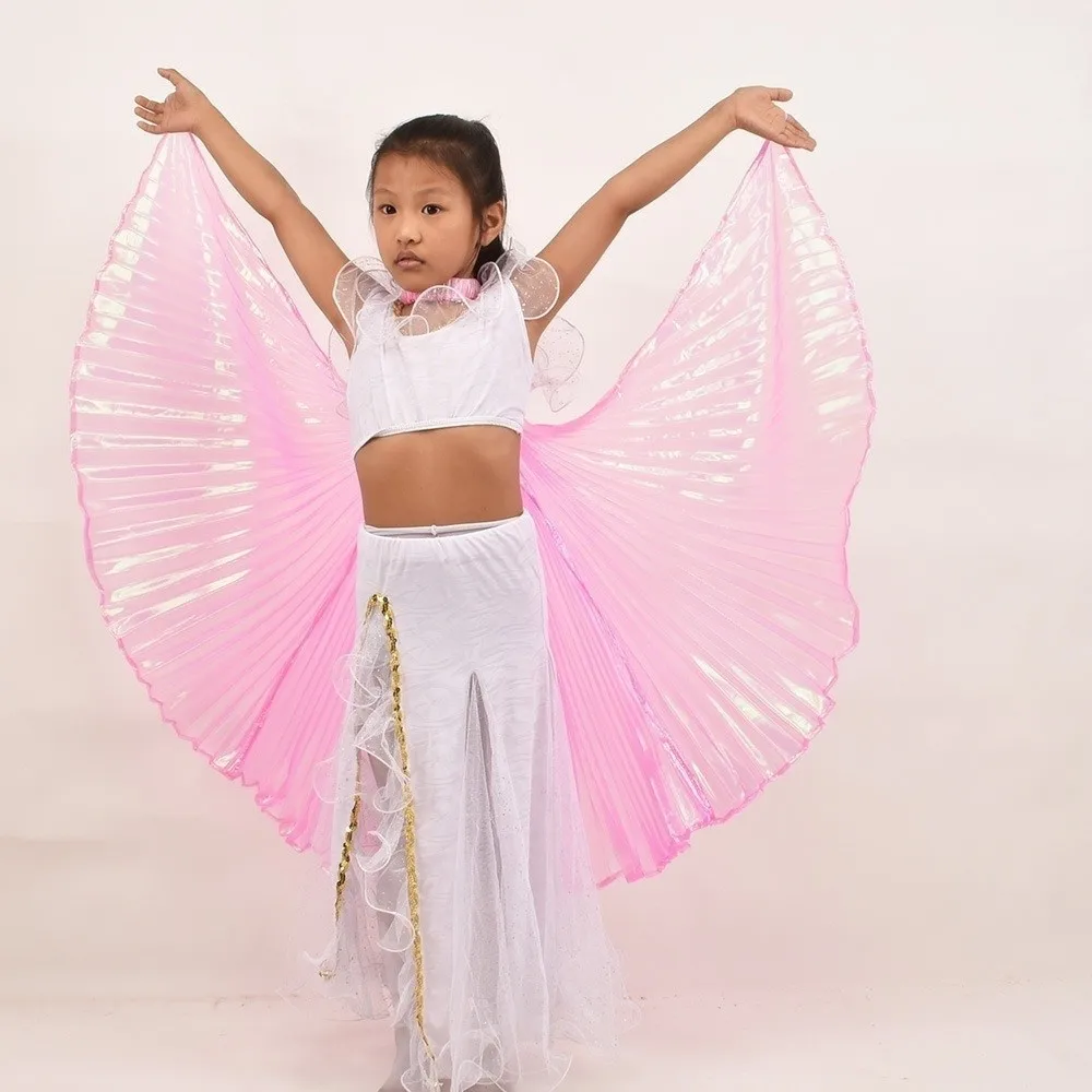 65cm 벨리댄스 날개 투명 색상 반짝이는 질감 댄스 공연 소품 주름진 망토 목에 걸 수 있는 댄스 의상 소품