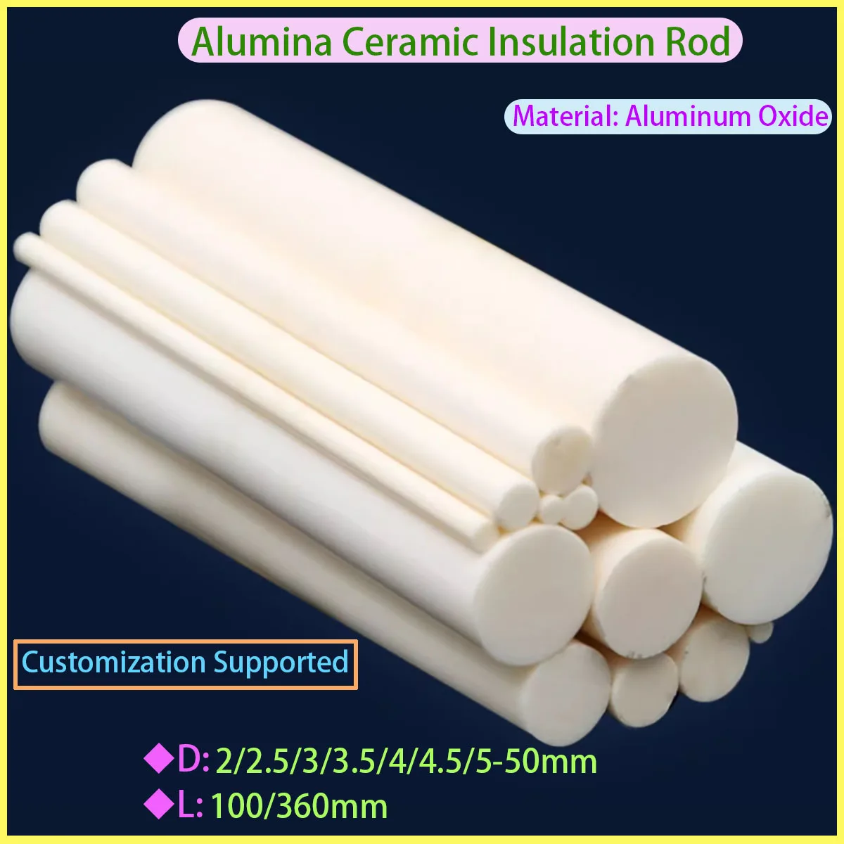 99 Alumina Mirror Ceramic Rod, Insulated, Wear-resistant and High-temperature Resistant Rod, Length 100mm 360mm