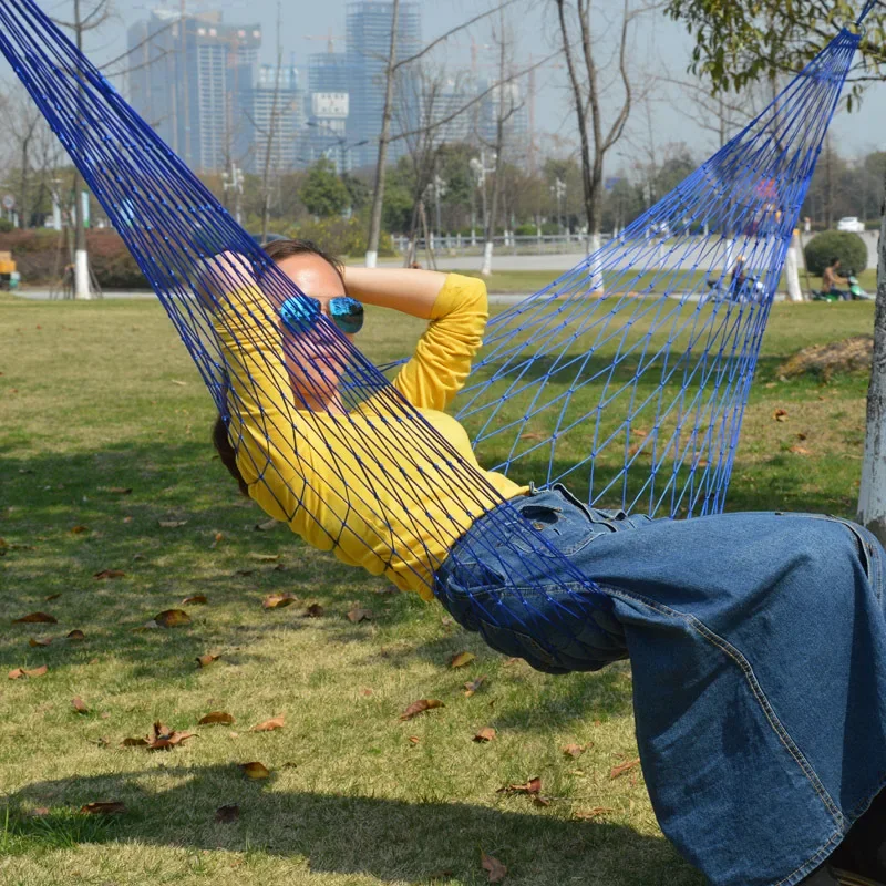 

Hammocks Nylon Hammock Portable Garden Mesh Net Sleeping Bed Hamaca for Outdoor Travel Camping Hamak Blue Green Red Hamac