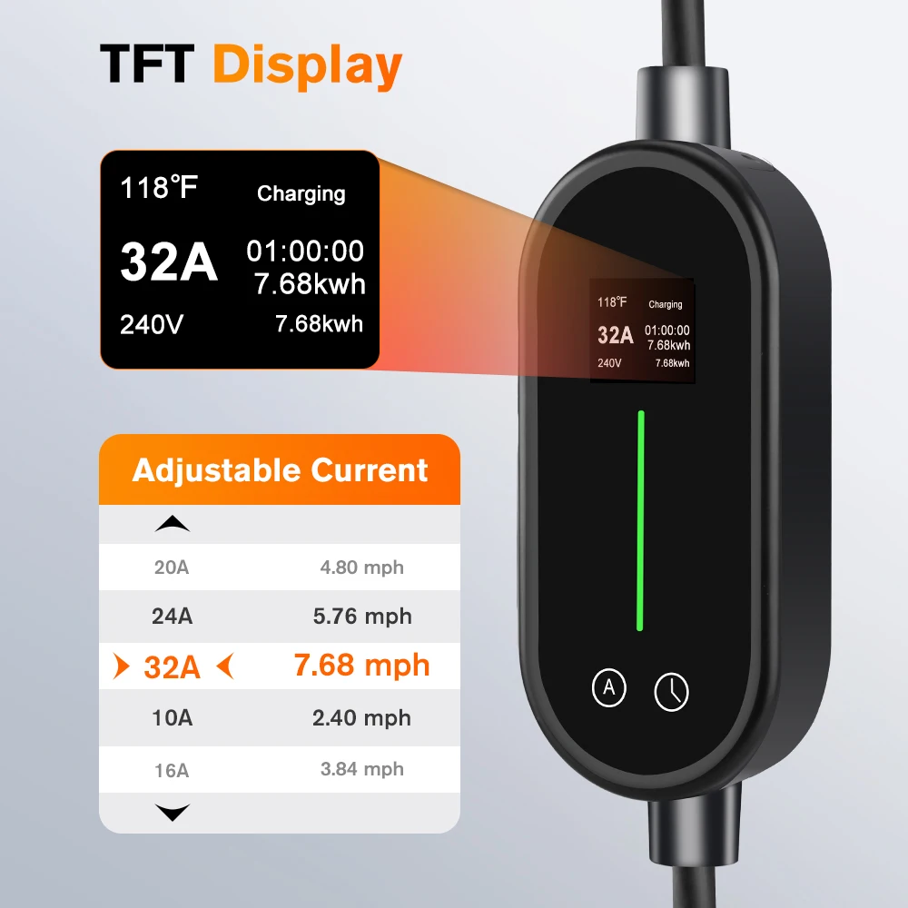 Junsun EV Charger Portable Level 1/2, 20FT Cable Electric Vehicle Charging Cable with NEMA 14-50P & 5-15P Plug, NACS Connector Compatible with Tesla Model X/Y/3/S, Adjustable Current Smart Car Charger for Home and Travel Use - view 5
