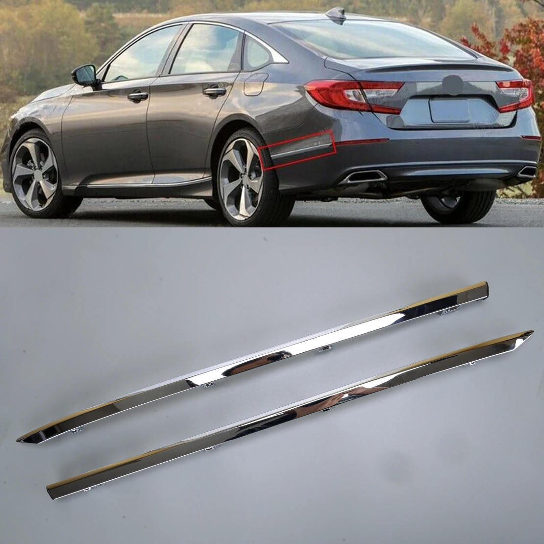 

1 Pair Chrome Style Plastic Car Rear Bumper Body Side Molding Trim Strip HO1146102 HO1147102 Fit for Honda Accord 2018 2019 2020