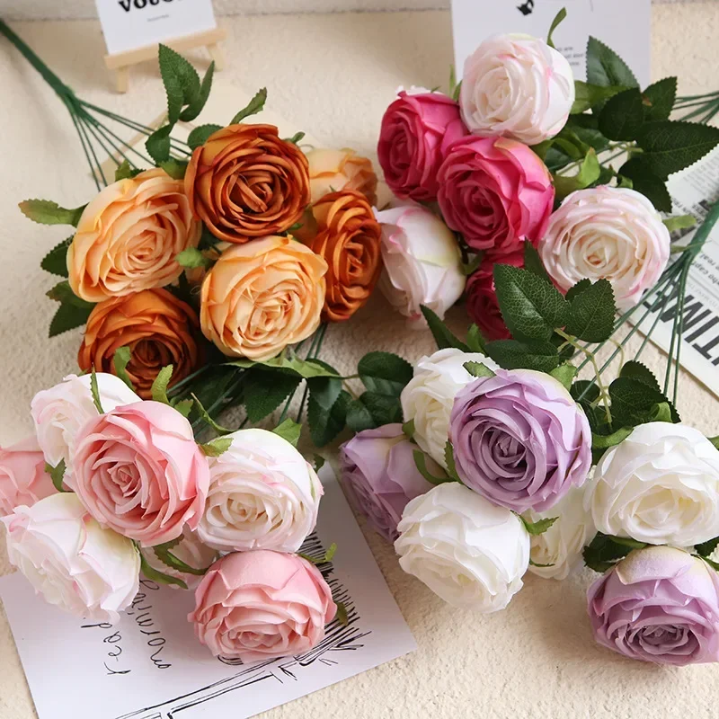 Artificial Two-tone Royal Princess Rose Bouquet Silk Fake Flowers Home Floral Simulation Flower Pink Roses Bedroom Decoration