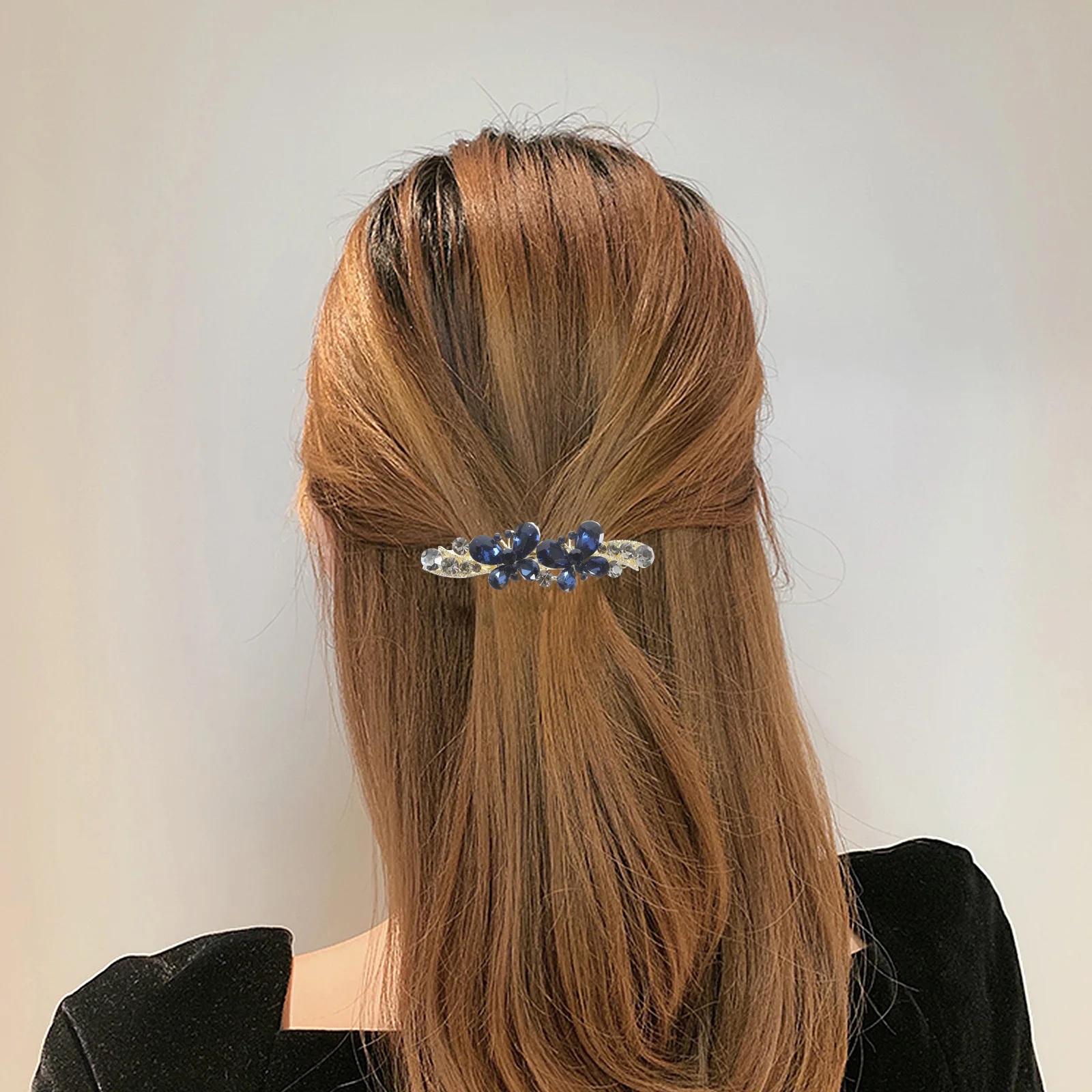 

Rhinestone Bow Clips Blue Thick Hair Barrettes Spring Clip Mechanism Hair Clips For Women Styling Accessories Women