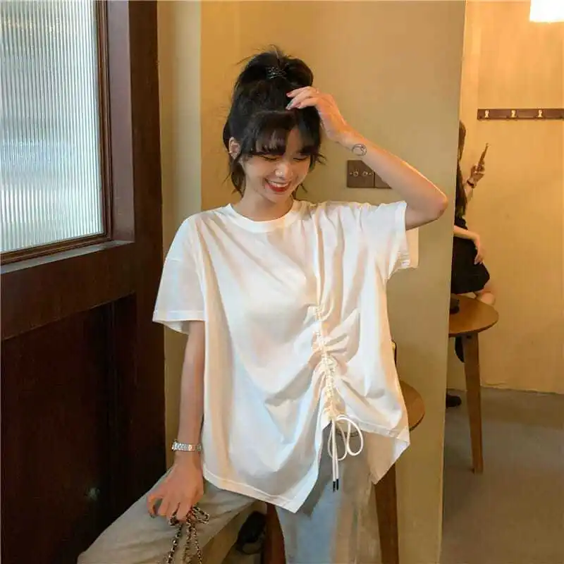 Plus Size 6XL 150kg Summer Solid Color T Shirt Short Sleeve Irregular Tees Women Oversized Tops Femme Clothing vbn