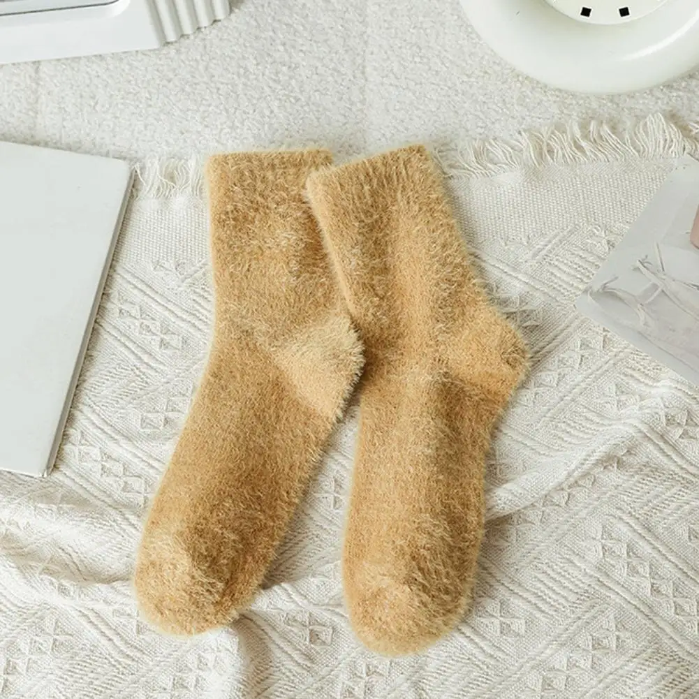 Insulated Thermal Footwear Thickened Imitation Mink Velvet Socks Soft Plush Thermal Winter Warm Hosiery Cozy Solid Color Indoor