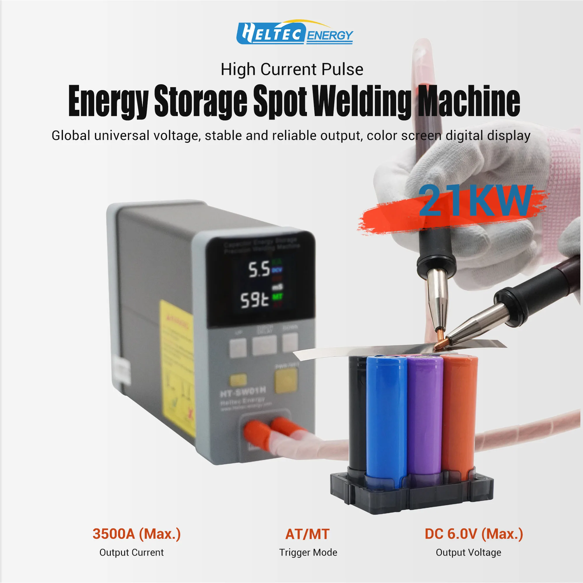 

Heltec energy HT-SW01H Spot welding machine 21KW High Current Pulse Battery Welding Machine for 18650/LiFePO4 Battery AT/MT