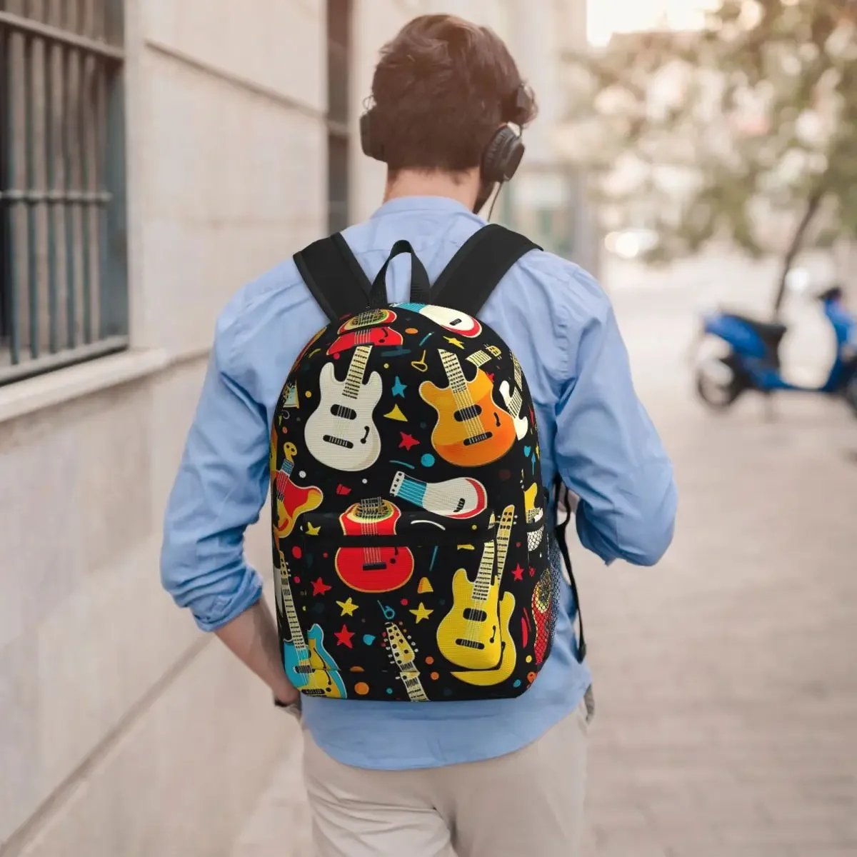 Colorful Acoustic And Electric Guitars Student Backpack School Bag Hiking Travel Daypack for Boys Girls Bookbag Shoulder Bags