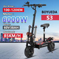 BOYUEDA S3 E-Scooter 6000W Double Motor 60V 38AH Lithium Battery Off-road Scooters Electric 11Inch City Folding Electric Scooter