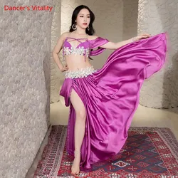 Belly Dance Suit Diamond-Studded Lace Bra Split Big Swing Skirt Performance Clothes Female Adult Elegant Competition Clothing