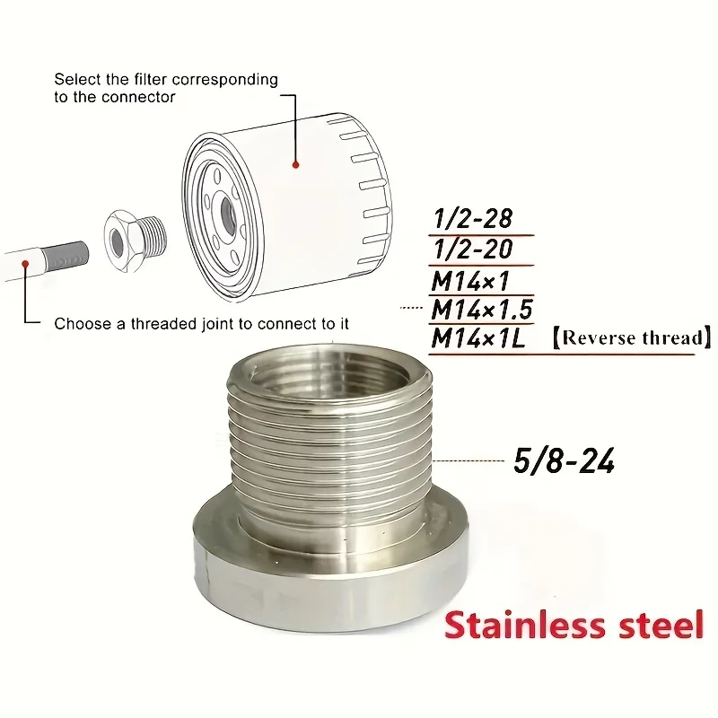 Tuerca de filtro de aceite, adaptador de rosca de conector de acero inoxidable para convertidor de filtro 5/8-24 A 1/2-20 1/2-28 M14X1L M14X1 M14X1.5