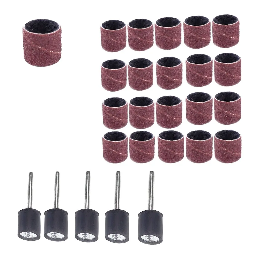 25Pcs Sanding Drum Ring With Rod Abrasive Rotary Grinding Head 40-320# 1/2inch Household Power Hand Tools Accessories