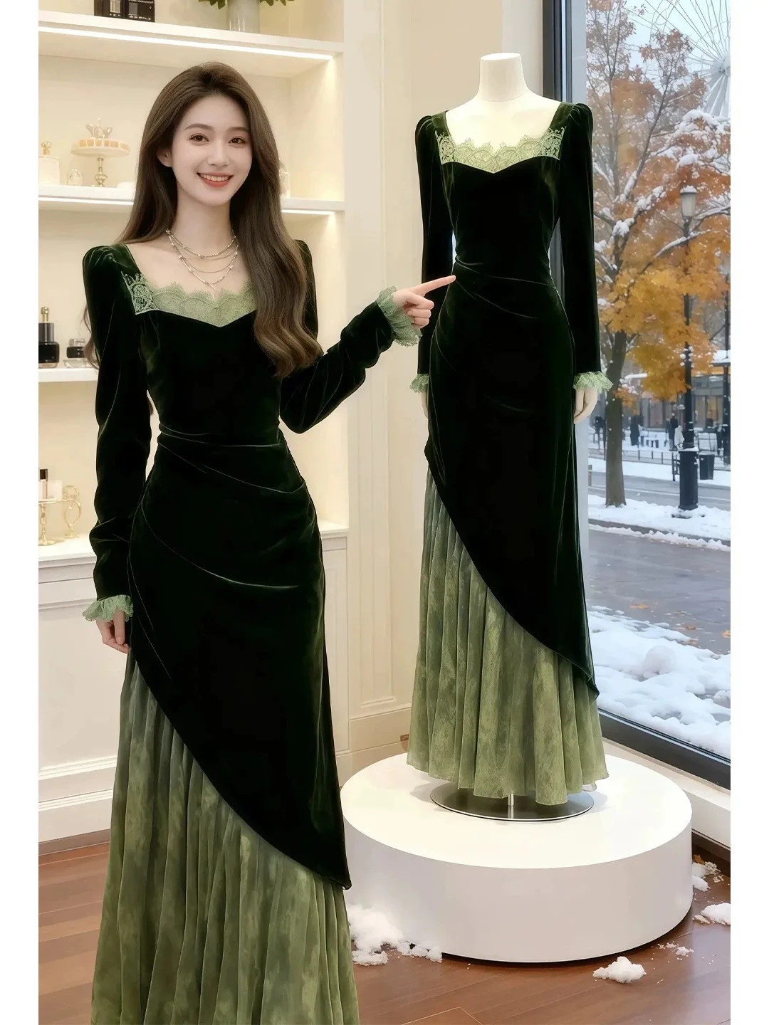 

Элегантное бархатное длинное облегающее платье в корейском стиле с молнией на талии и шлейфом для вечеринок, свадеб и свиданий