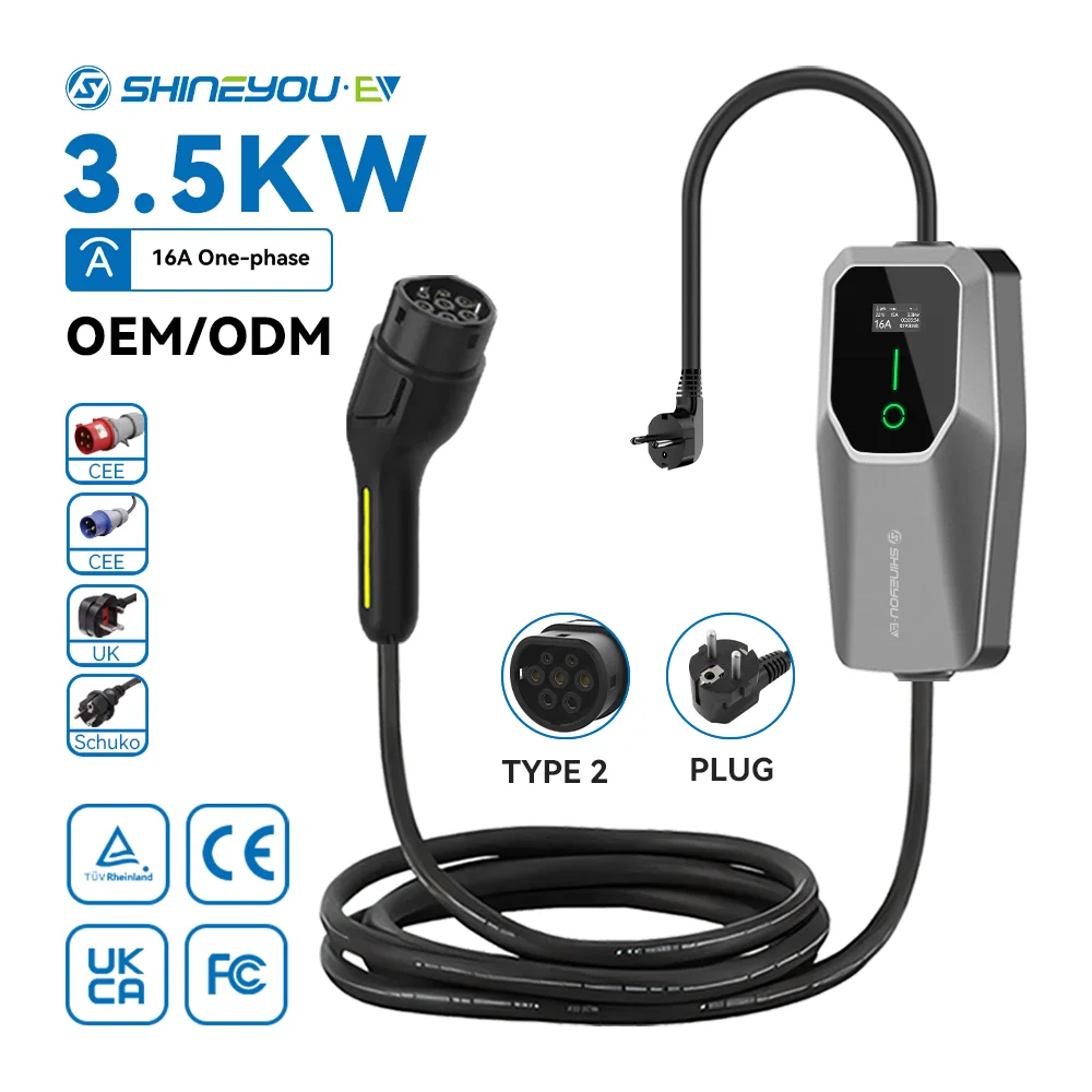 

3.5KW Electric Car Charging Station IEC 62196 1 Phase 16A Type2 Home Portable EV Charger