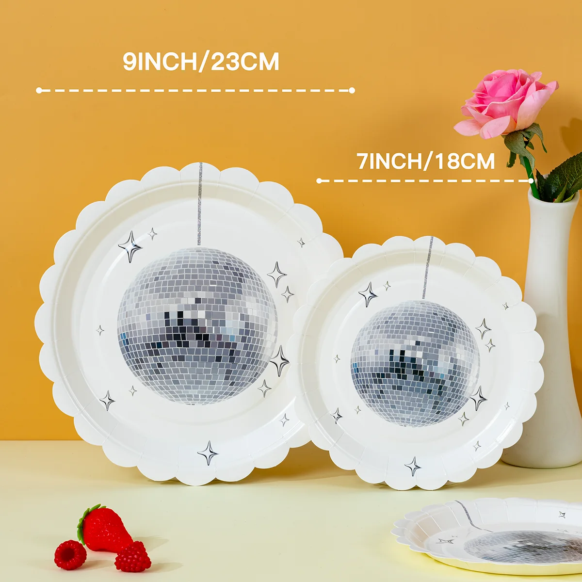 10/25/50pcs Disco Star Disposable Paper Plates Scalloped Edge for Retro Disco Night Bachelor Party Tableware image 4