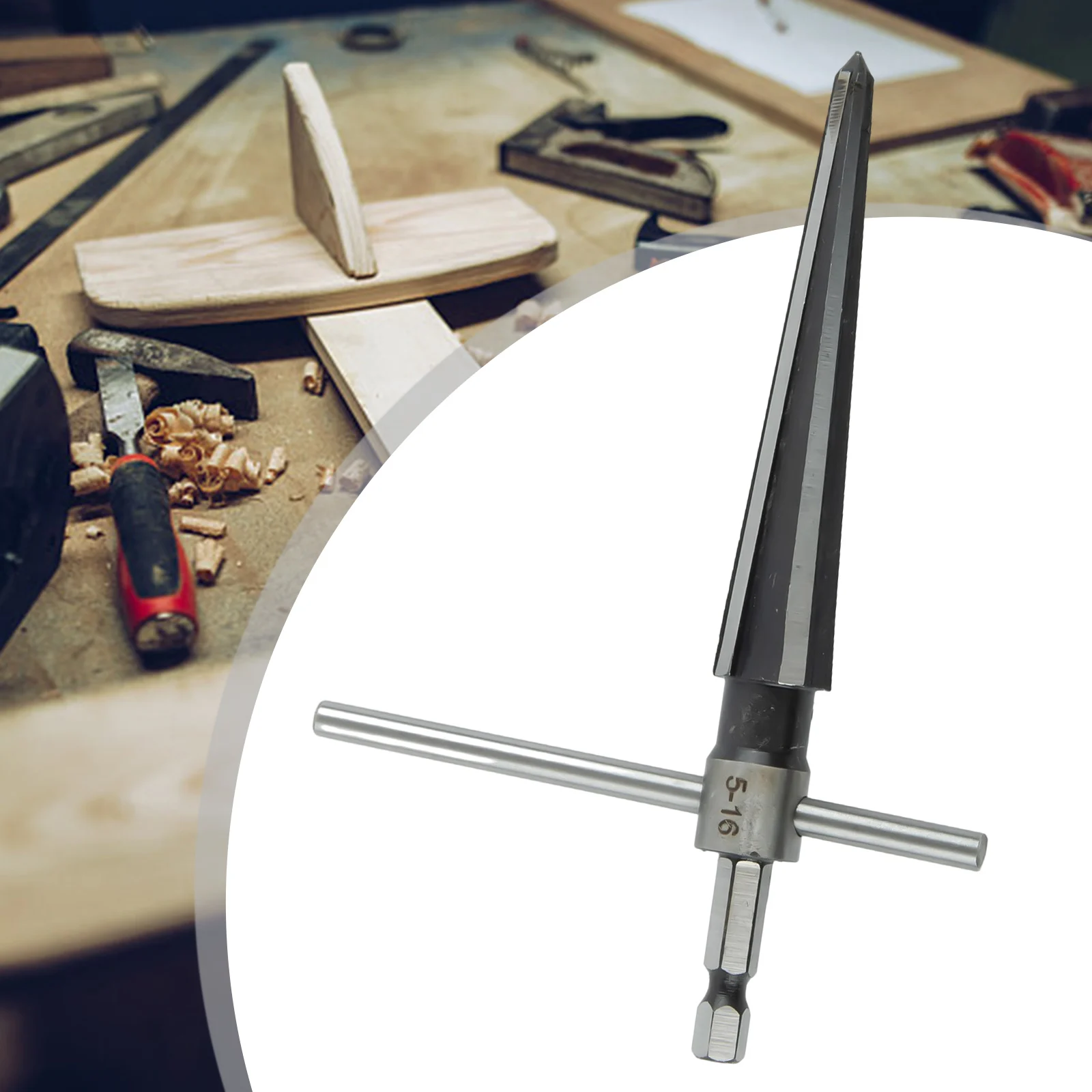 T Handle 516mm Hand Held Tapered Reamer 6 for flute Cutting Drill Tool for Wood Board and Inverted Taper Applications