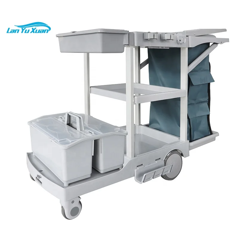 

S-TB35 China factory plastic folding restaurant hospital cleaning housekeeping carts linen trolley service cart with wheels