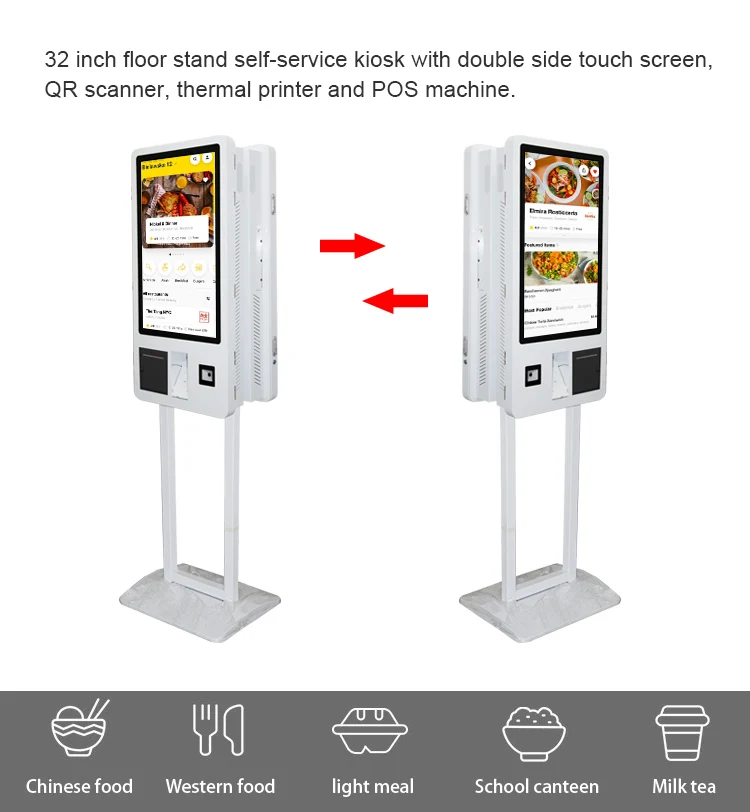 Double-sided computer touch screen thermal printer kiosk