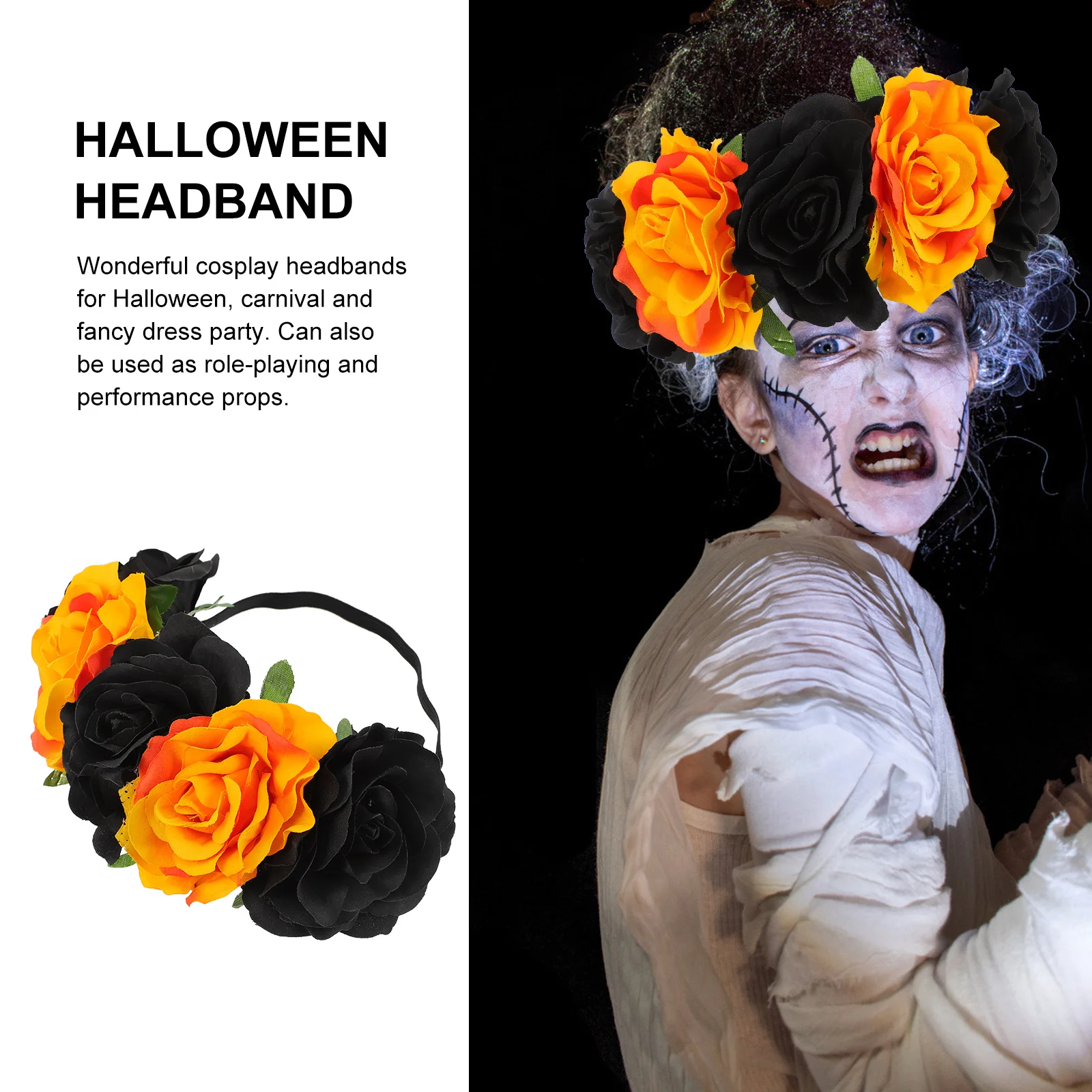 

Elastic Flower Crown Headband for Women Girls Holiday Party Accessory Halloween Carnival Role Play Performance Floral Hairband