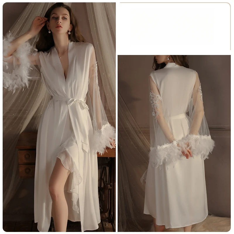 Smooth Ice Silk Summer Pajama Set Sexy Deep V Neck Sleeveless Nightgown with Comfortable Robe 2pcs Set Loungewear Sleepwear