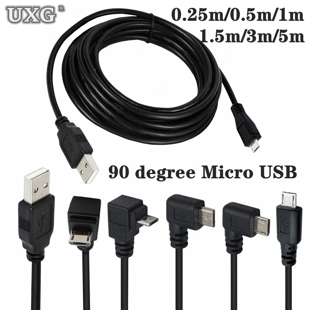 

Up Down Left Right Angled 90 Degree Micro USB Male to USB male Data Fast Charge connector Cable 1m 3m 5m for mobile phone Tablet