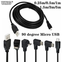 Up Down Left Right Angled 90 Degree Micro USB Male to USB male Data Fast Charge connector Cable 1m 3m 5m for mobile phone Tablet