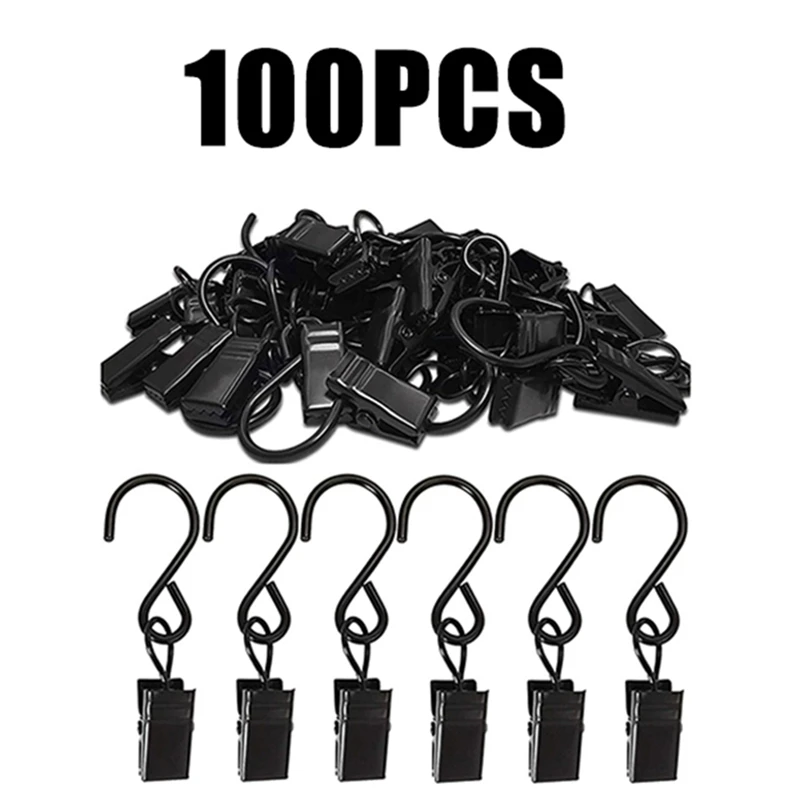 200 Pack Curtain Clips Light Hanger Gutter Hooks Black & Silver Christmas Party Decor Supplies For Camp Tent Photo Display