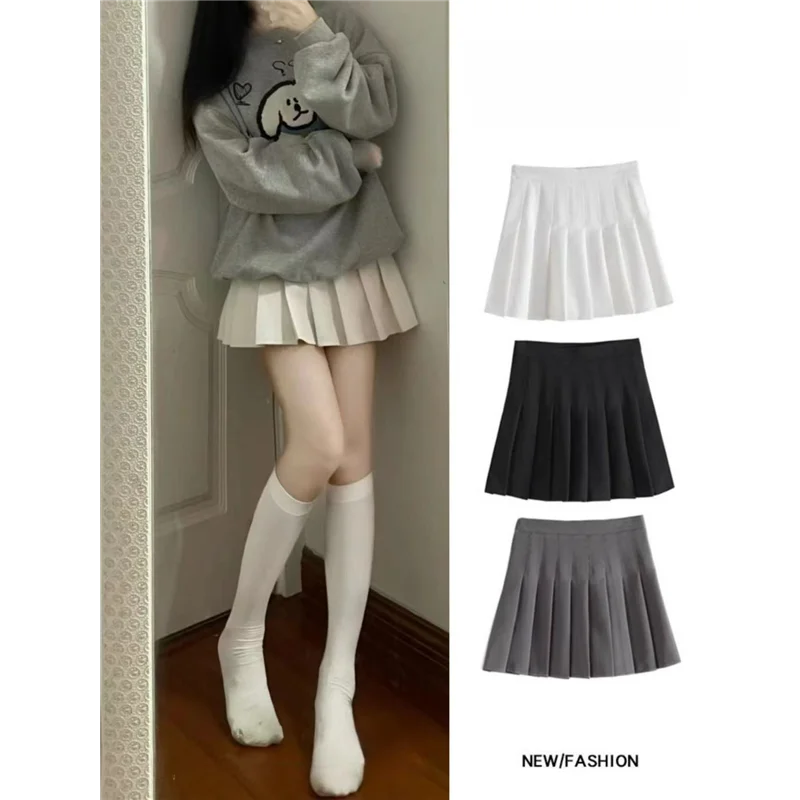 

White A-Line Skirt High Waist Pleated Summer Women's College Sle plus Size f Body Skirt Slimming New Model