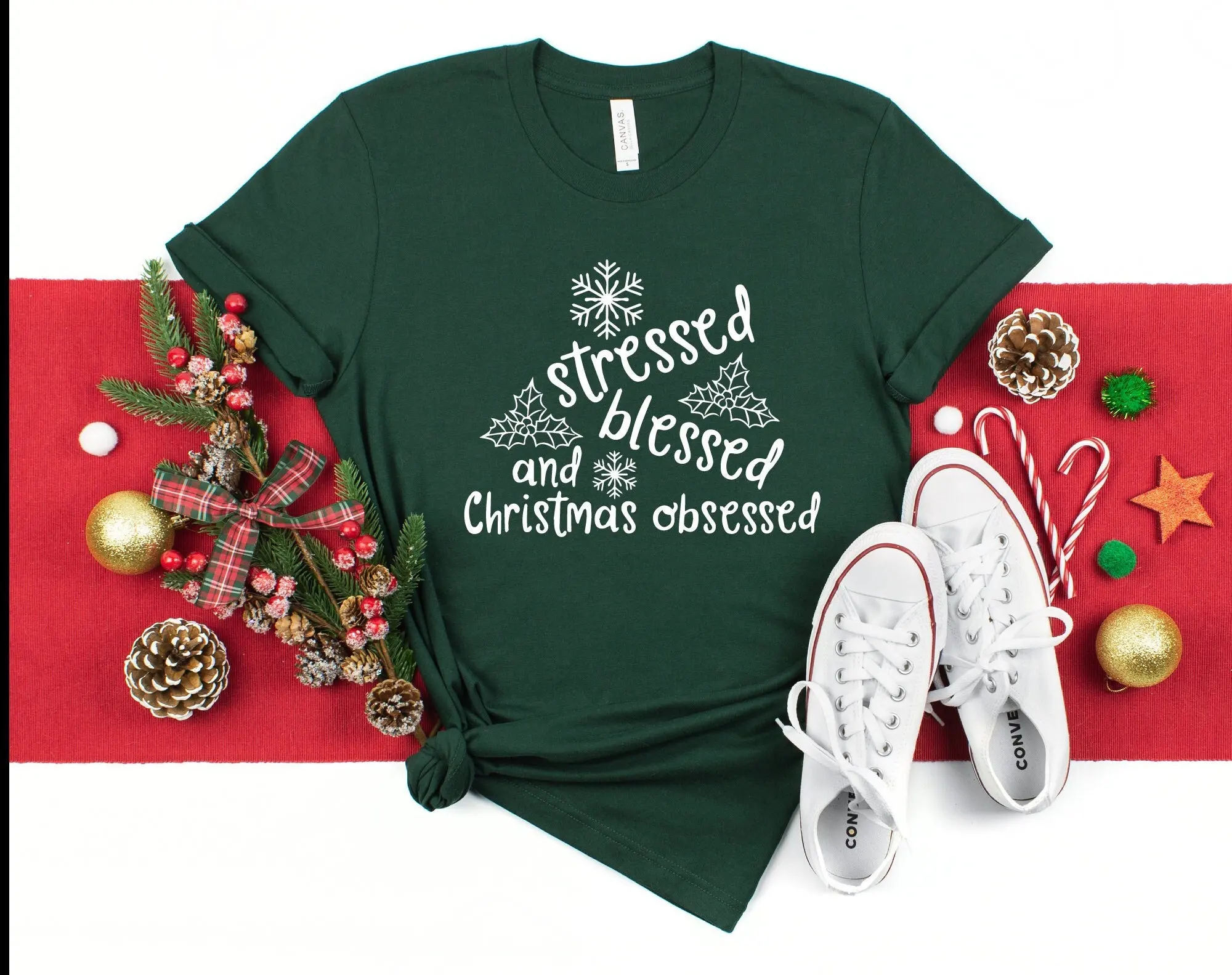 Stressed Blessed And Christmas Obsessed T Shirt Funny Holiday Apparel