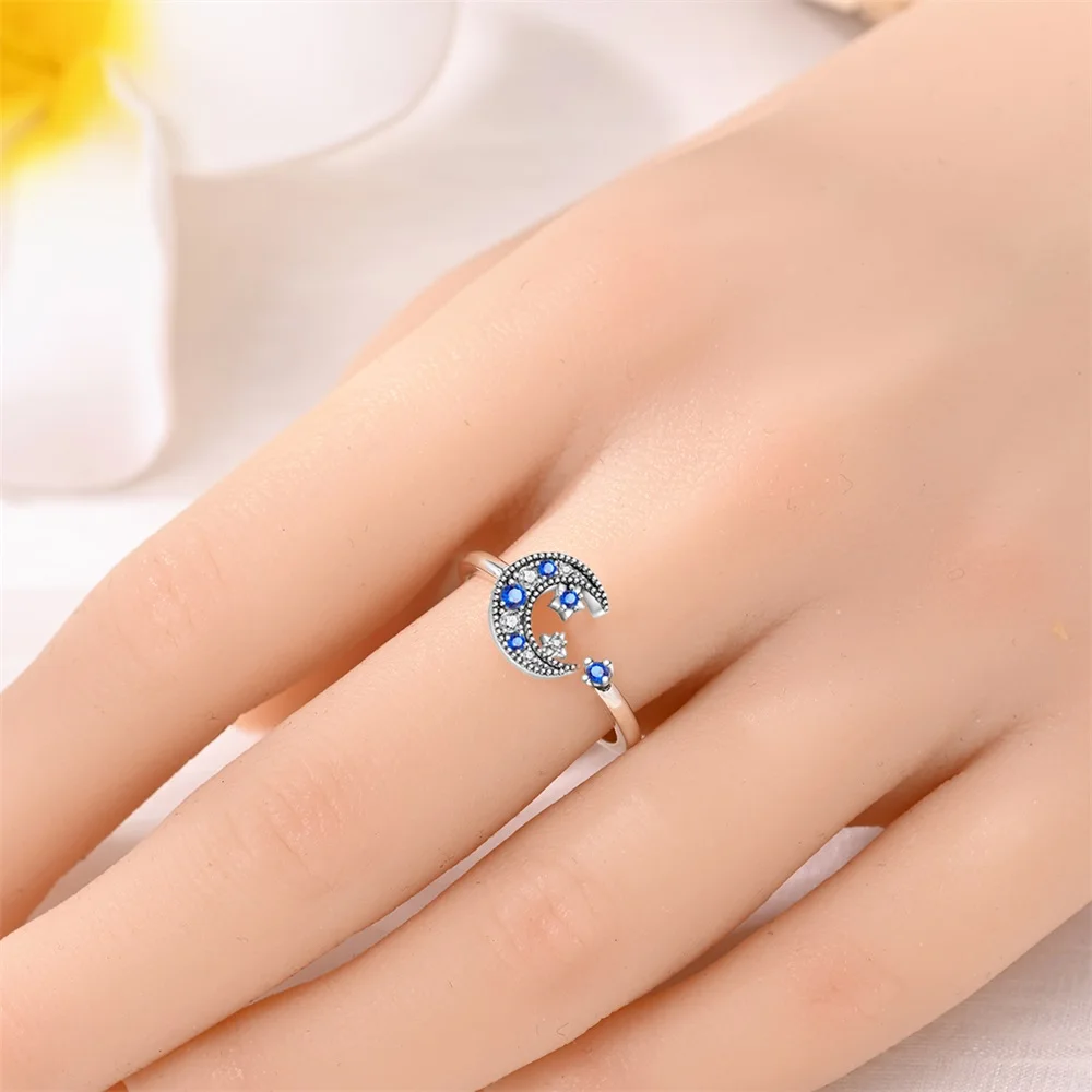 الأصلي المرأة واسعة السماء المرصعة بالنجوم التألق القمر والنجوم خواتم مجوهرات الذكرى عيد ميلاد موضة هدايا للفتيات الأم زوجة #2