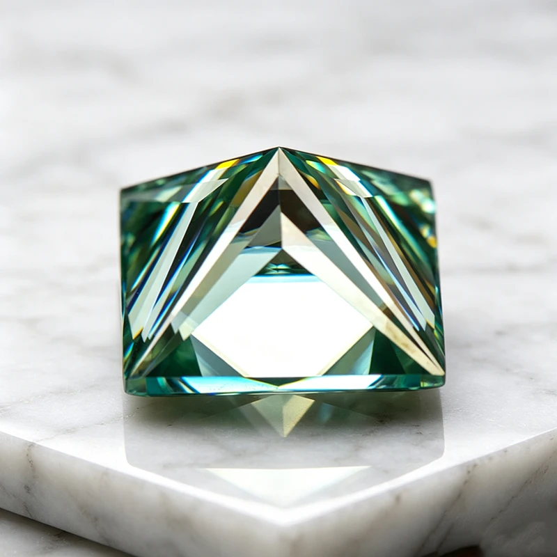 Moissanit-Stein im Princess-Schliff, natürlicher gelb-grüner Edelstein für DIY-Schmuckherstellung, besteht den Diamanttest mit Zertifikat. – Detail 2