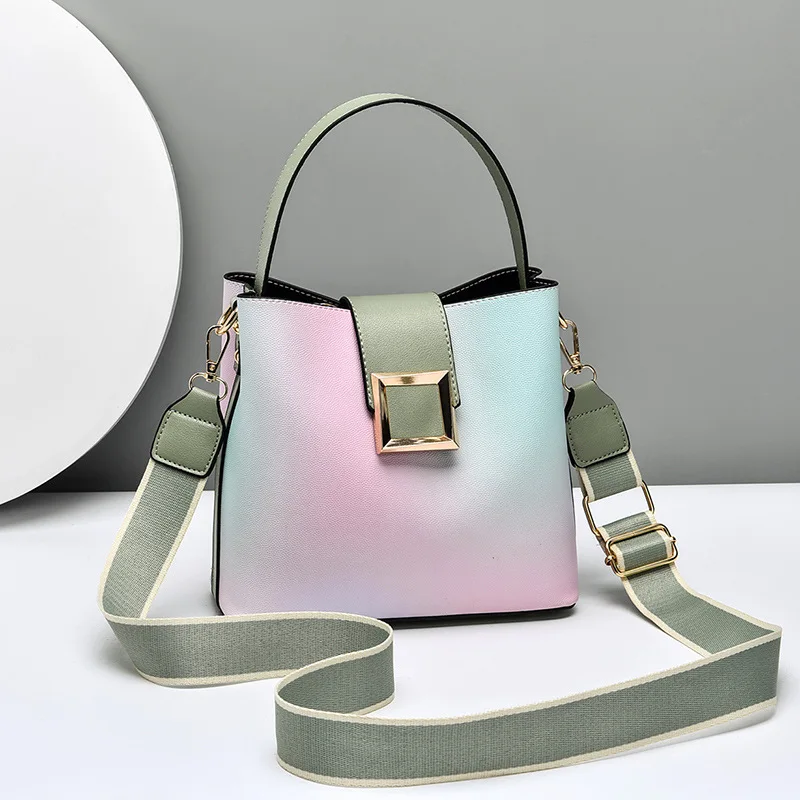 

2022 New Women's Handbag Bucket Bag Luxury Brand Fashion Portable Shoulder Bags Gradient Color All-match Lady Messenger Bag Sac