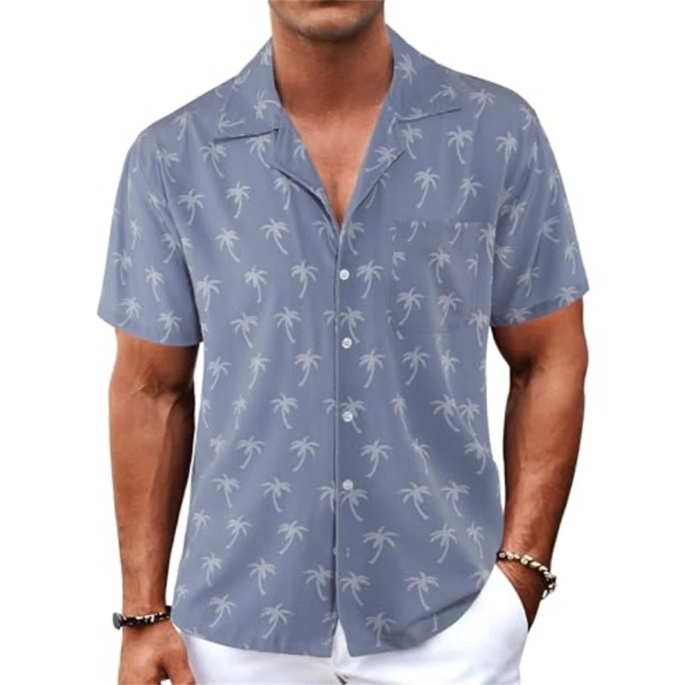 Men's Shirt Short Sleeve Hawaiian Coconut Tree Print Button Shirt Summer Beachshirt Large Oversize Loose Men's Clothing Shirt