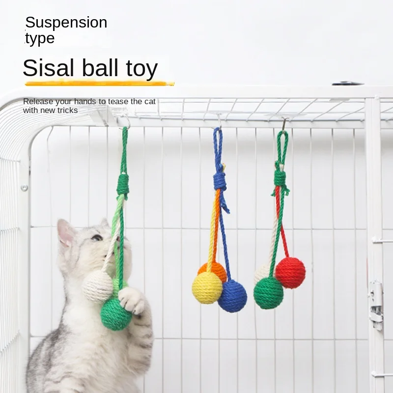 Hanging Sisal ball Toy Interactive Relieving Stuffy Self-Hi Teasing Resistant Grasping Grinding Claw Molar Pet Supplies