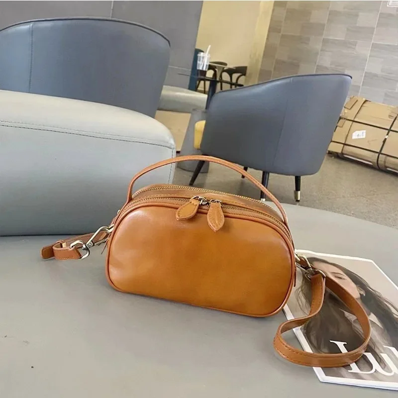 

High-End Feel Leather Women's Crossbody Bag Versatile Fashionable Handbag Mini Top Layer Cow Leather Niche Design Square Bag