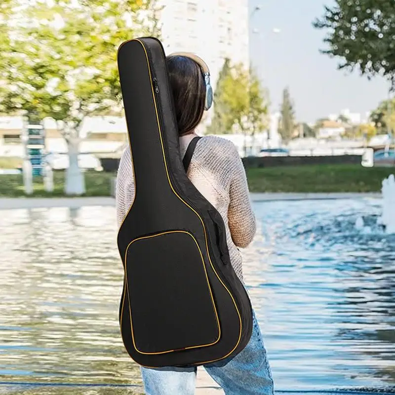 Capa para baixo de guitarra, bolsa à prova d'água grossa de pano oxford para guitarra clássica acústica acolchoada de 0,19 polegadas, bolsa de ombro grande