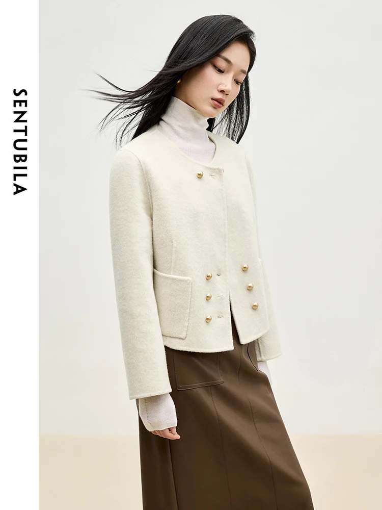 SENTUBILA High Quality Wool Coat for Women 2024 Winter Straight Double Sided Warm Female Short Elagant Outerwear W44O56625